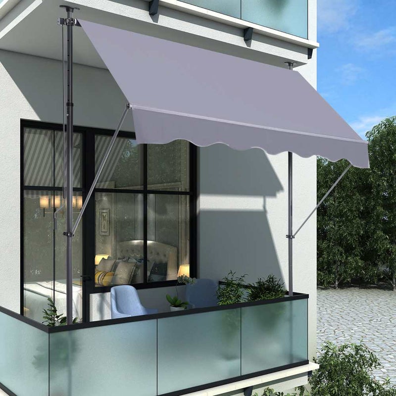 Markiza z ramieniem przegubowym 300x120 cm, nie wymaga wiercenia – korba, regulowana wysokość, odporna na promieniowanie UV i deszcz, szara
