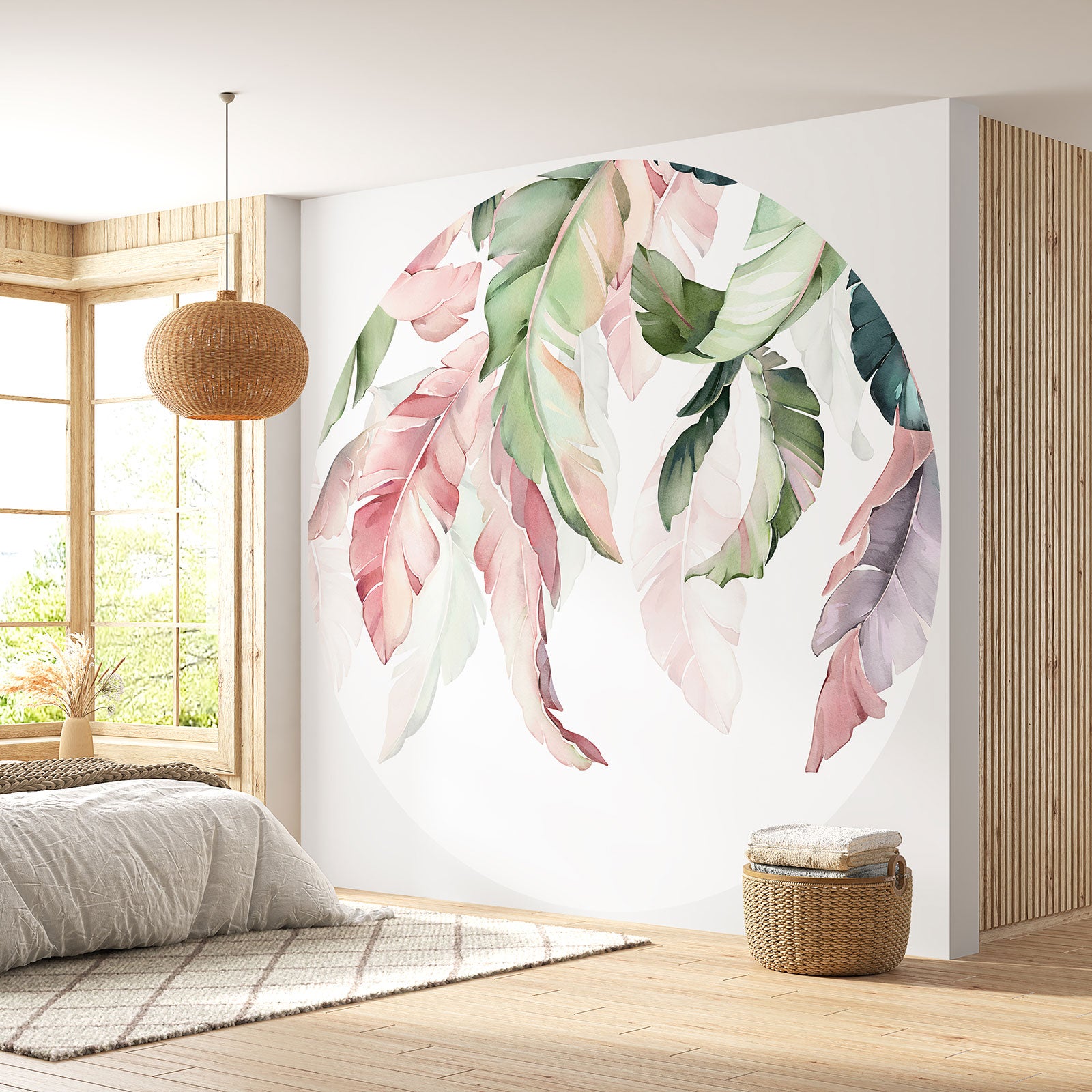 Okrągła tapeta dekoracyjna – Wzór botaniczny - Papier Premium 185 g, zmywalny - Średnica 100 cm