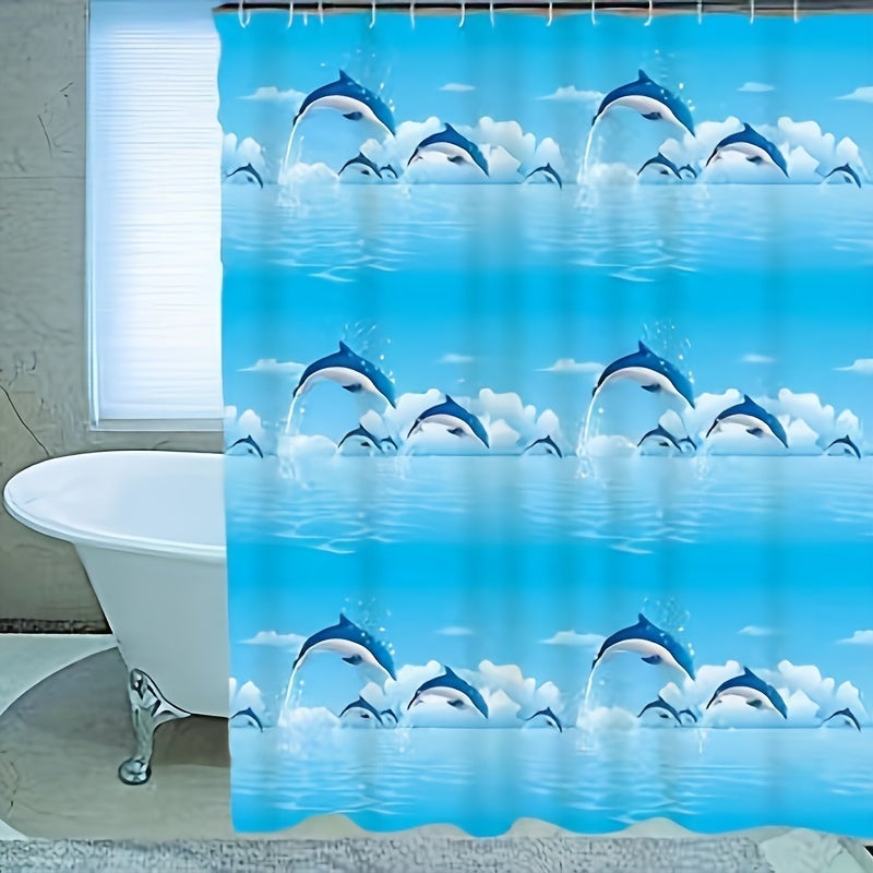 Zasłona prysznicowa PEVA Blue Dolphin, bez dziurkowania, 180*180 cm, z haczykami