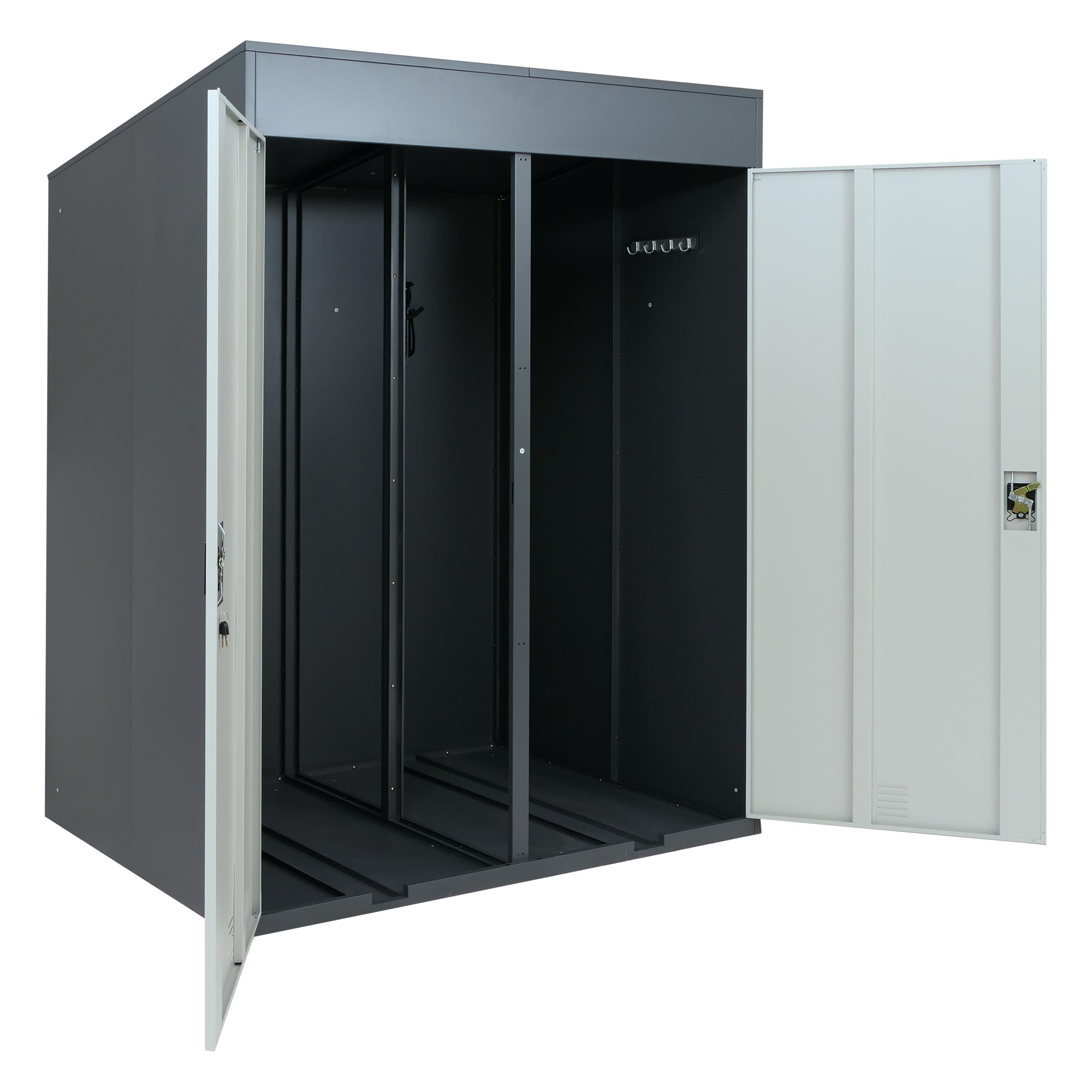Garaż rowerowy na 2 rowery HWC-H66b, metalowa, zamykana budka rowerowa 213 x 158 x 125 cm ~ antracyt/jasnoszary