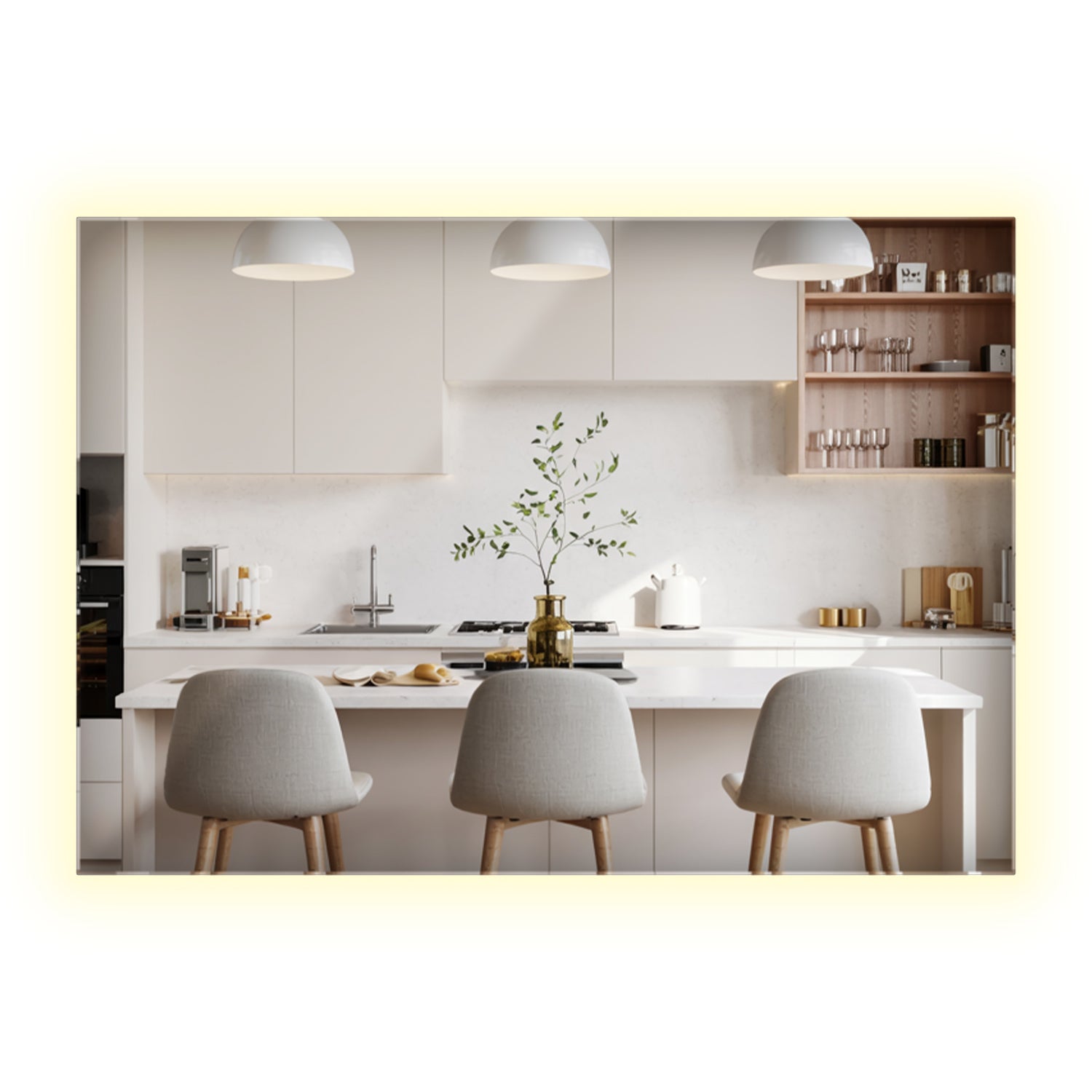 Lustro LED prostokątne 60×40 cm neutralne światło ArtPrintCave, eleganckie jasne lustro dekoracyjne idealne do salonu i łazienki modern