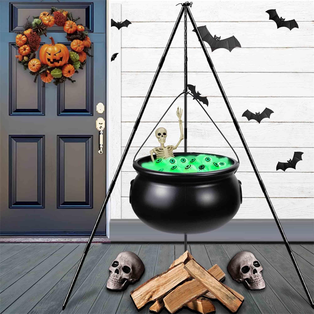 Dekoracje na Halloween w kształcie kotła czarownicy z gałkami ocznymi i trójnogiem do dekoracji halloweenowych wewnątrz i na zewnątrz