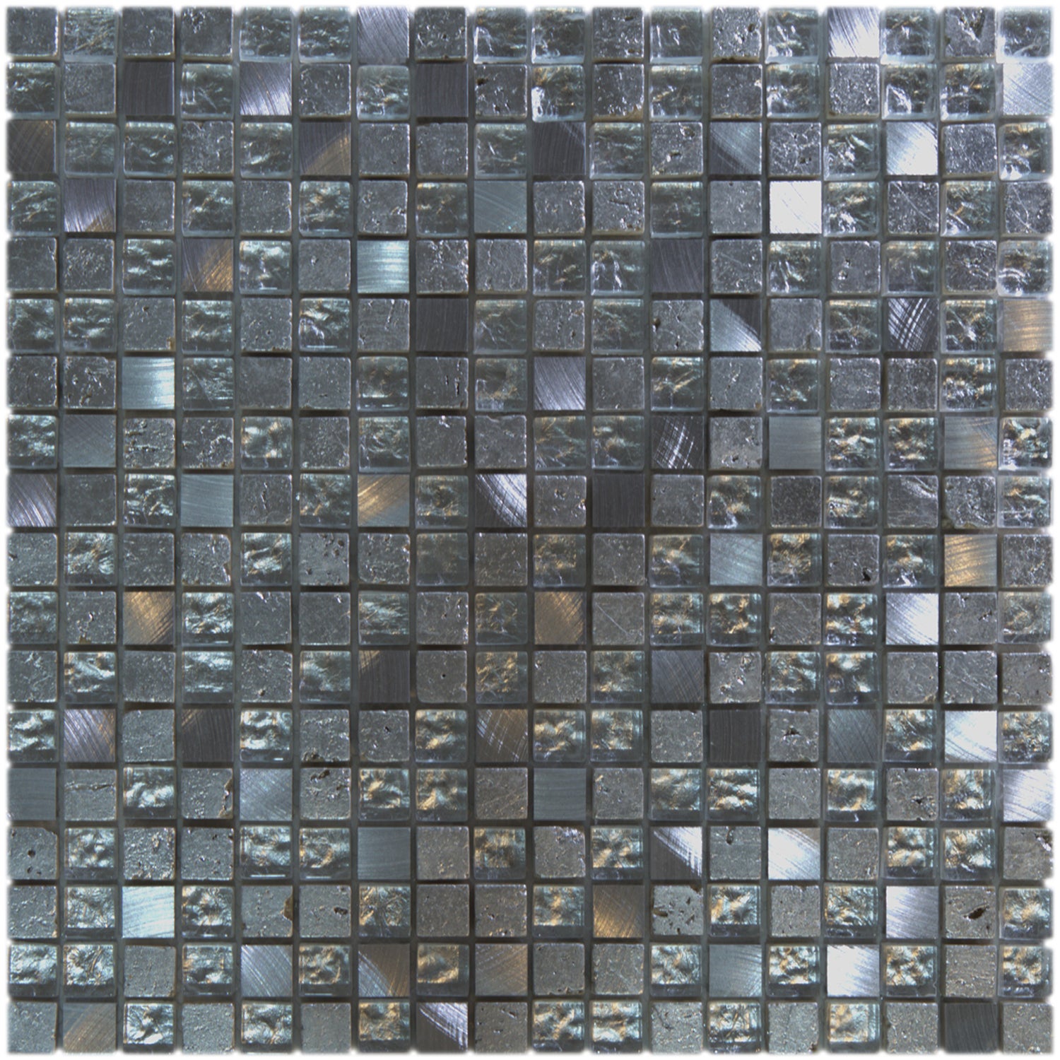Mozaika Szklano-Kamienna 30x30 cm – Srebrna i Aluminiowa – 1 m²