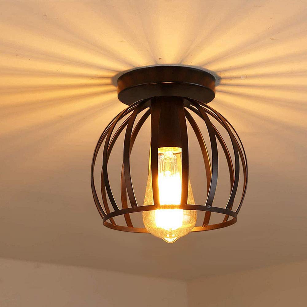 Industrialna lampa sufitowa retro, metalowy żyrandol industrialny, lampa sufitowa E27 (żarówka w zestawie, czarna)