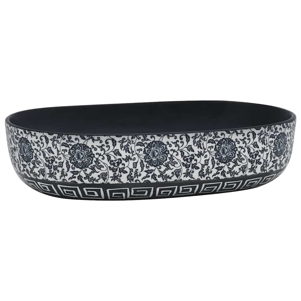 Umywalka Nablatowa Ceramiczna Owalna Czarno-Niebieska do Łazienki 59 cm