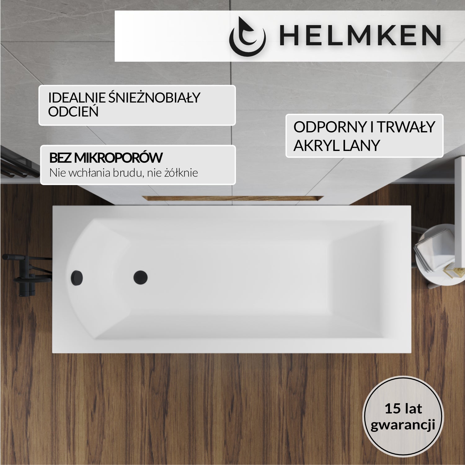 Wanna akrylowa Helmken Vespera 180 x 80 / 23098005