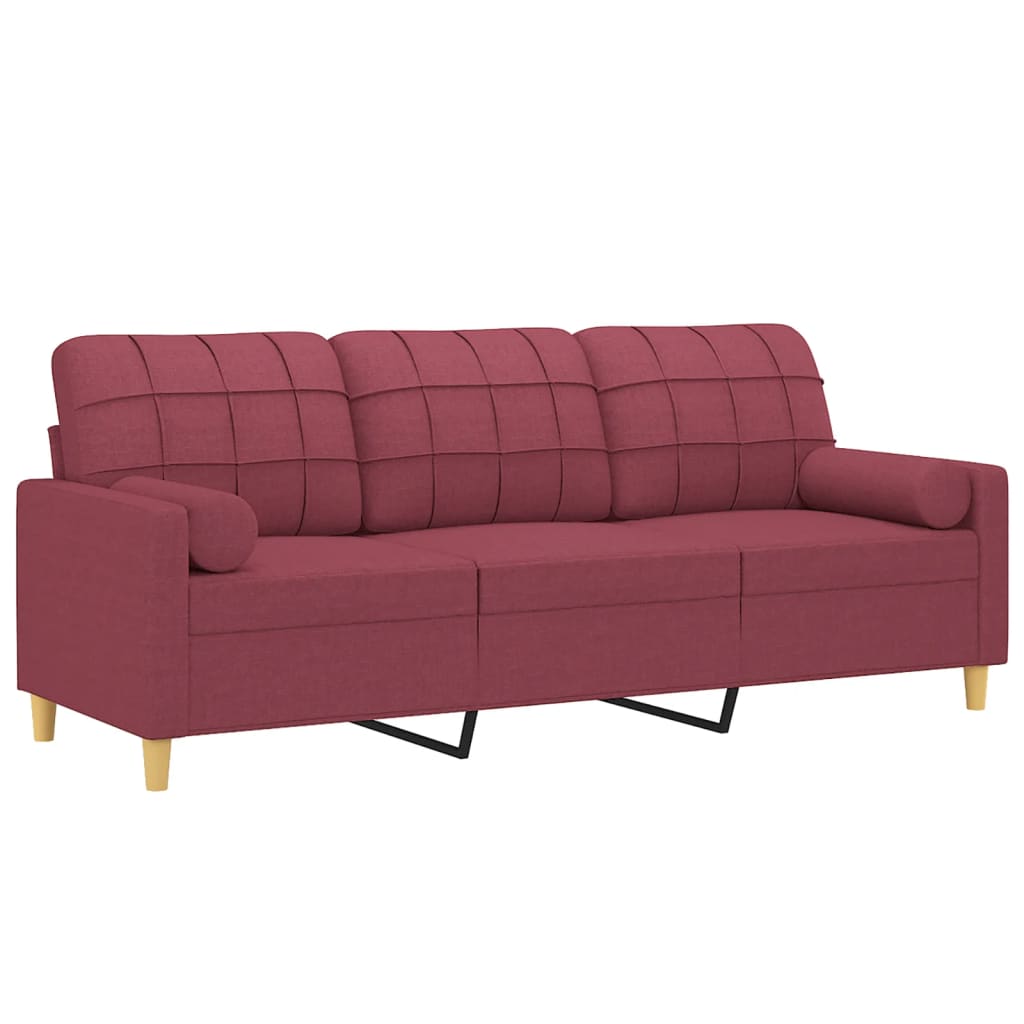 3-osobowa sofa z poduszkami, bordowa, 180 cm, tkanina
