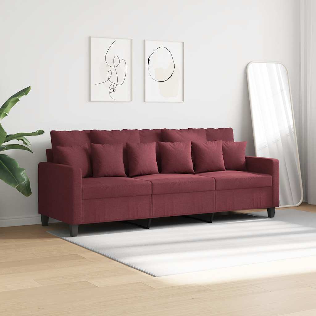 Sofa 3-osobowa, winna czerwień, 180 cm,tapicerowana tkaniną