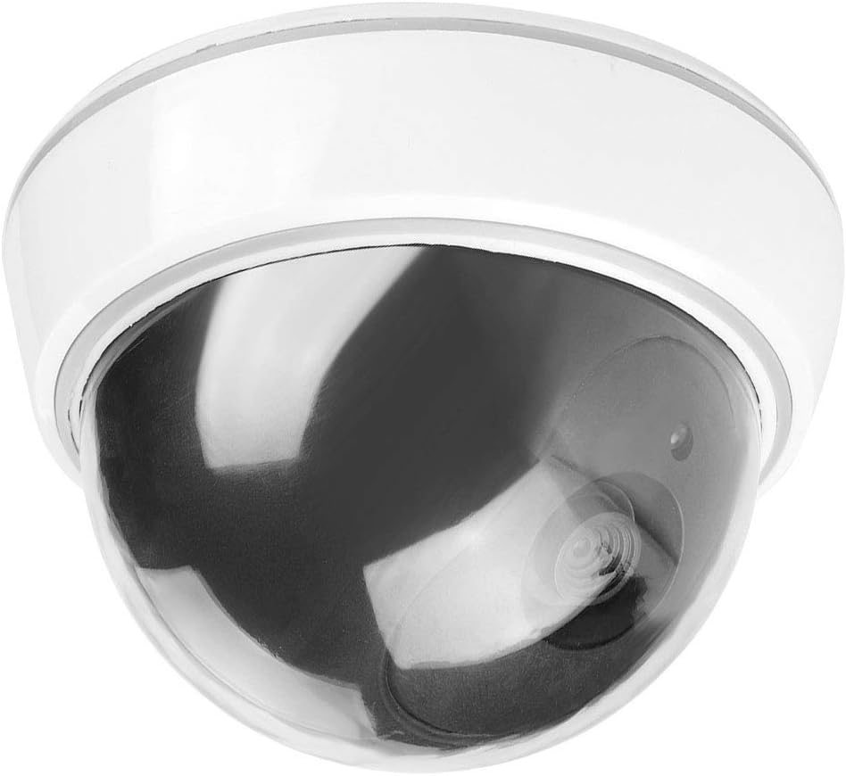 Atrapa kamery z lampą błyskową LED, przeznaczona do kamer kopułkowych do monitoringu CCTV w zastosowaniach domowych i zewnętrznych, biała.