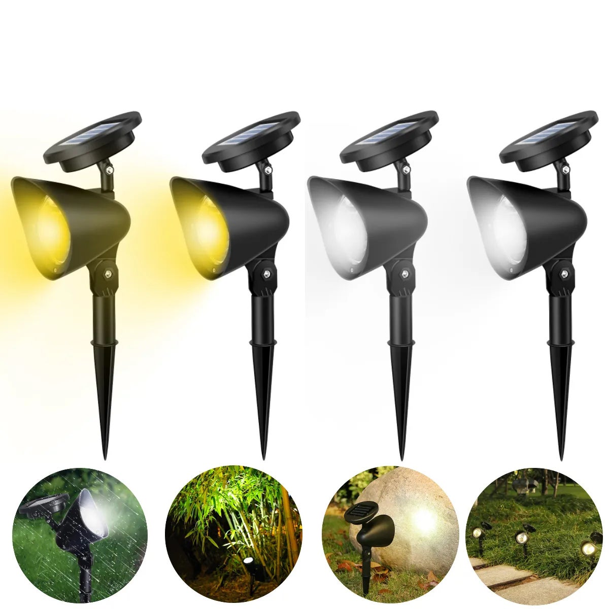 4 szt. Zewnętrzna lampa solarna ogrodowa 4 LED IP65 Wodoodporna lampa trawnikowa ścieżka krajobraz dekoracja, biały/ciepłe światło