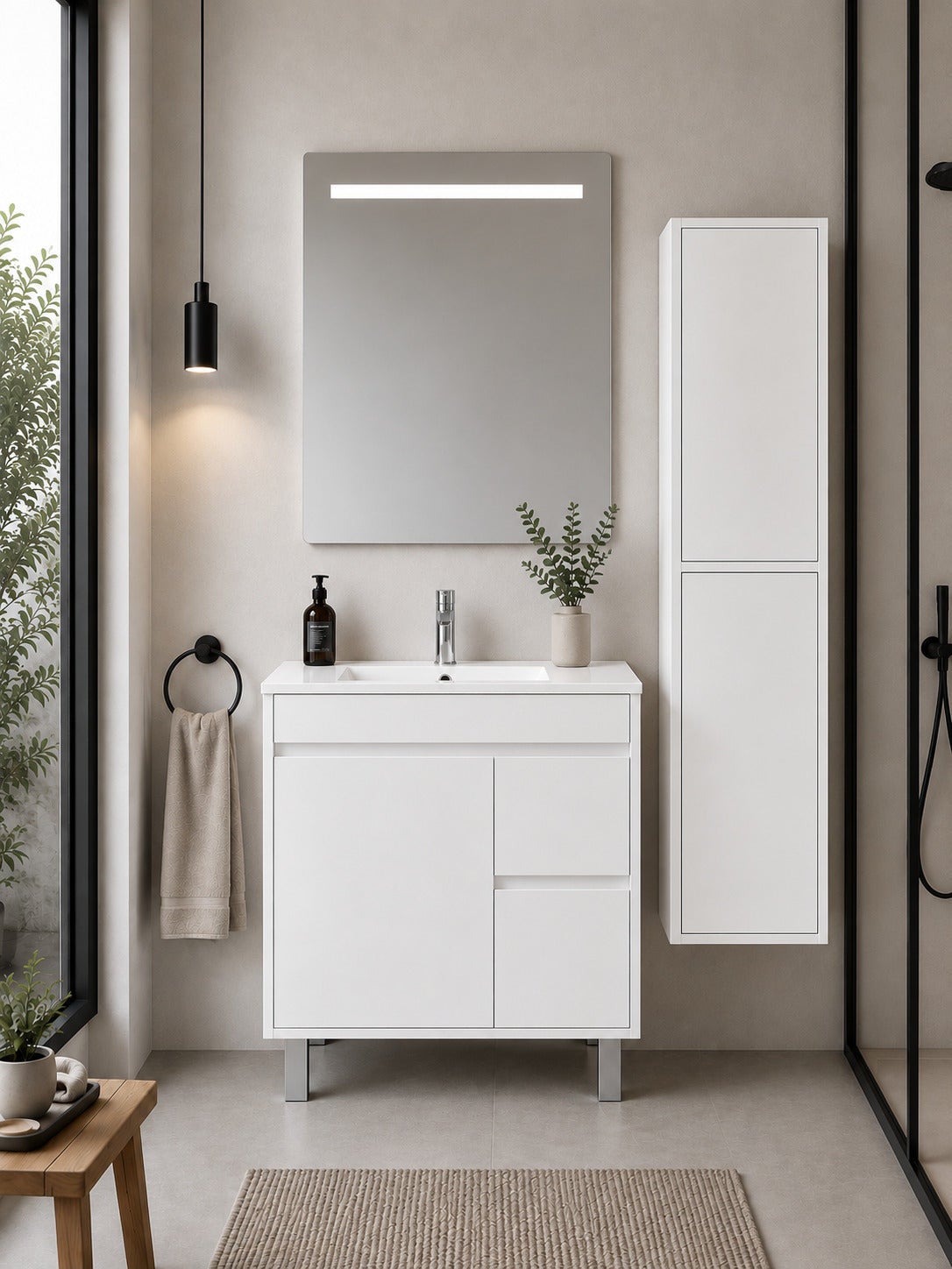Szafka łazienkowa z umywalką ORIGENBATH ISQUIA bez lustra 60x45 cm biały z kolumną