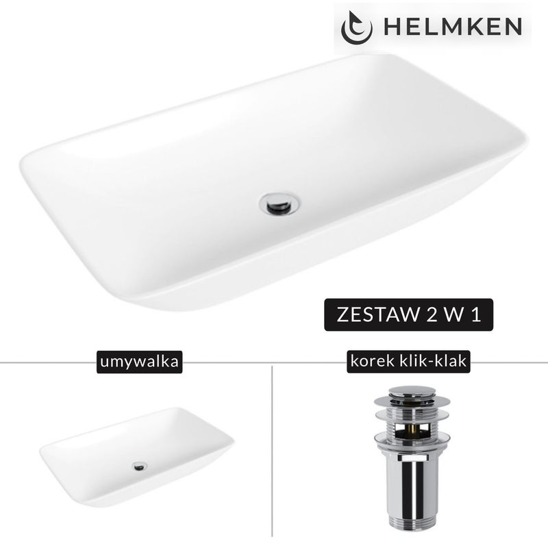 Umywalka nablatowa Helmken 88670000 (70x40) Biała + Korek klik-klak Chrom