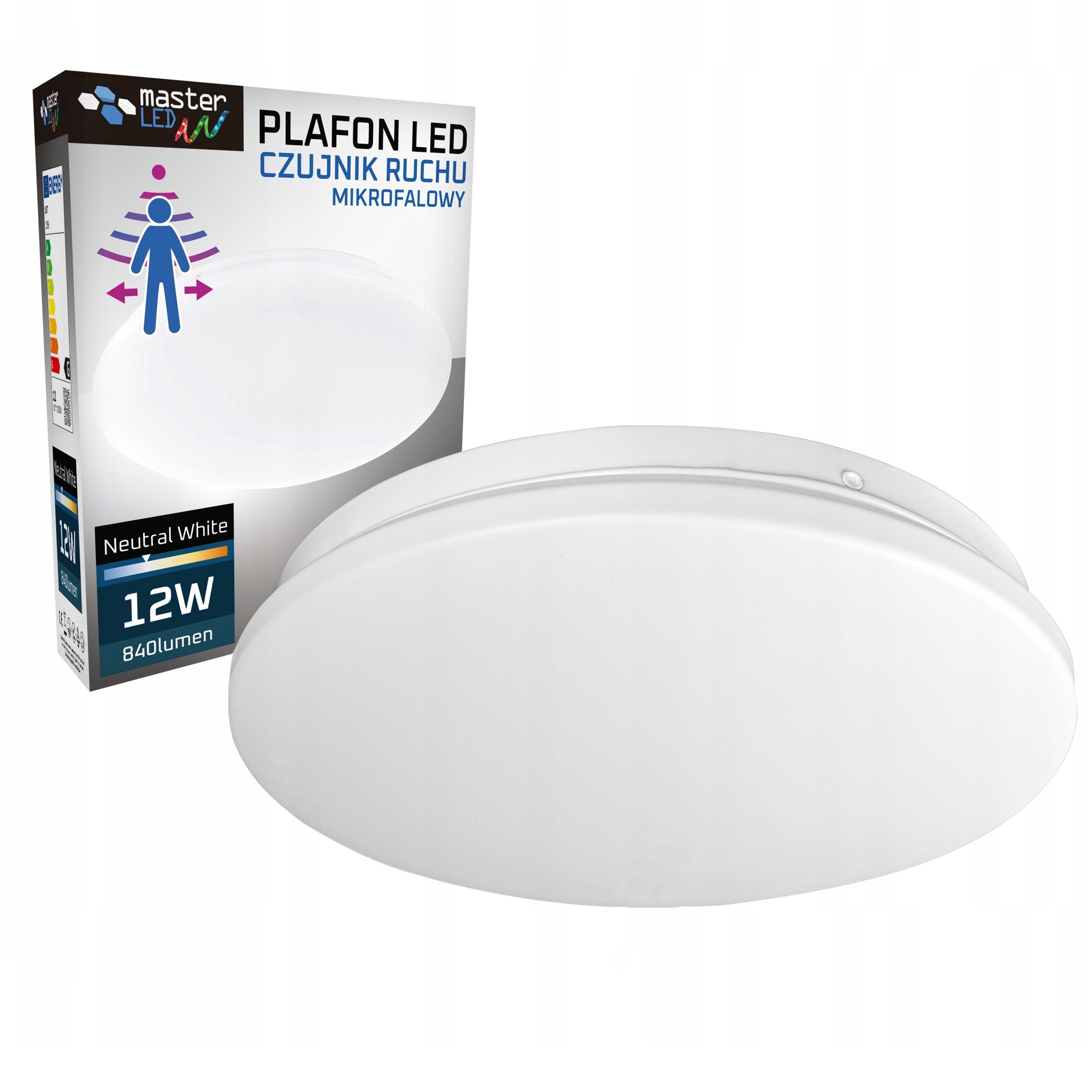 Plafon LED ERIK 12W 25,5cm czujnik ruchu IP44 4000K natynkowy okrągły biały MasterLED