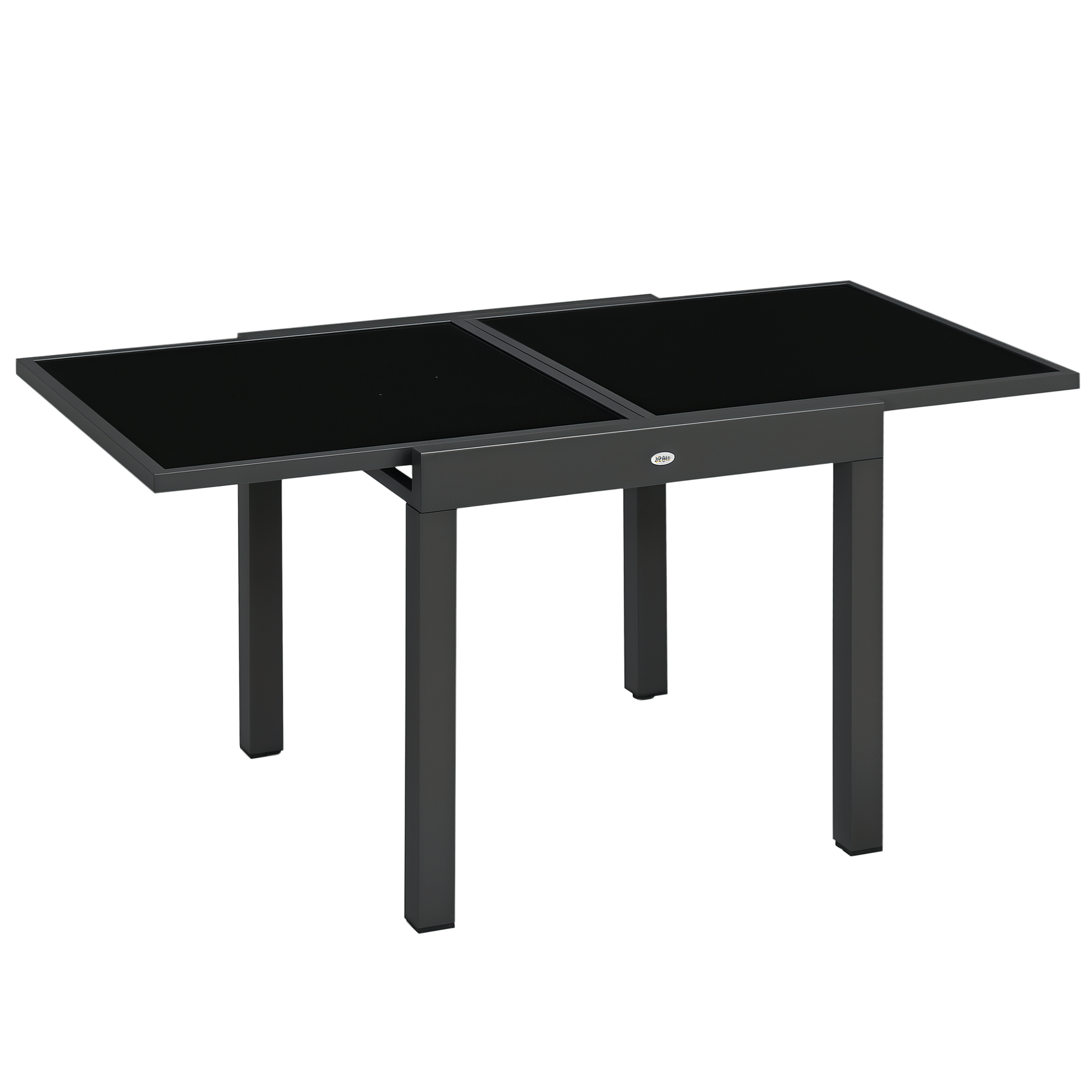 Rozkładany stół ogrodowy z blatem szklanym i aluminiowym, 80-160x80x75 cm, czarny