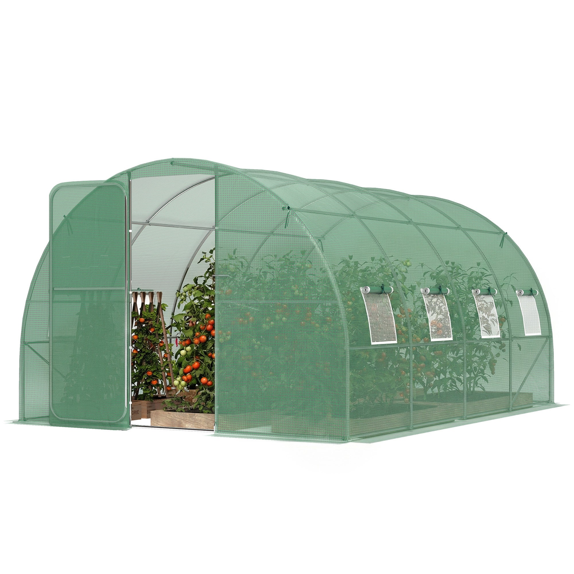 Szklarnia tunelowa ogrodowa 12m², 295x400x200cm z drzwiami i 8 oknami, poszycie z zielonego PE 140 g/m²