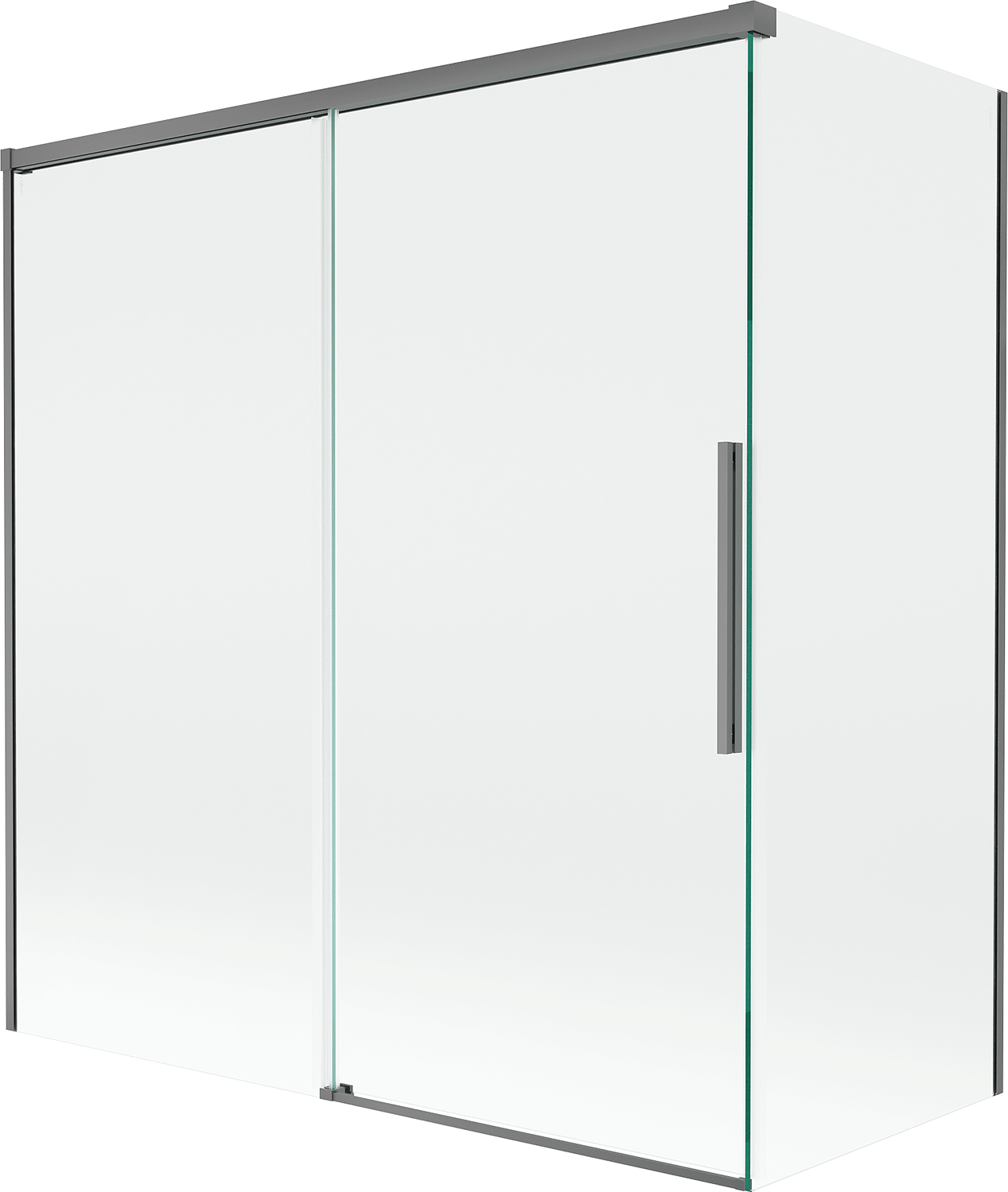 Mexen Rox parawan nawannowy 2-skrzydłowy rozsuwany 150 + 70 x 150 cm, transparent, gun metal - 8C9-150-070-95-00