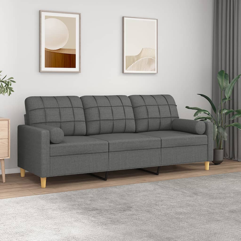 3-osobowa sofa z poduszkami, ciemnoszara, 180 cm, tkanina vidaXL