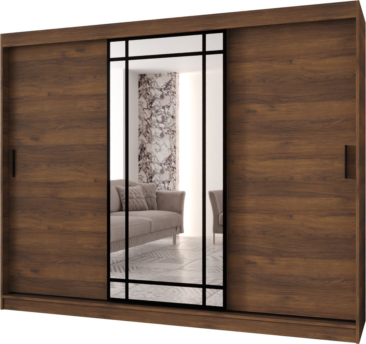 Szafa przesuwna z lustrem ALMERIA 250 x 62 x 200 orzech + u. czarny