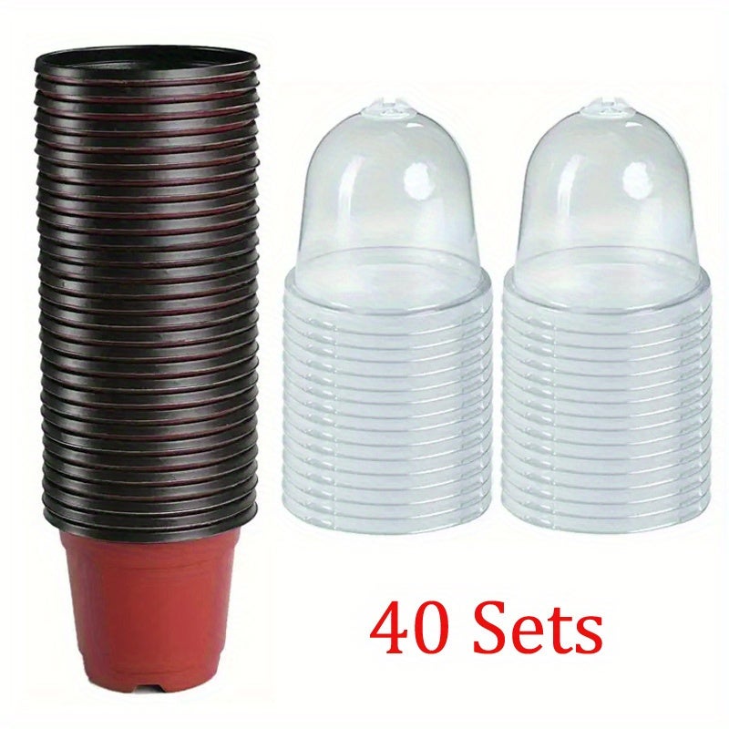 Zestaw 40 plastikowych doniczek szkółkarskich z pokrywkami odpornymi na wilgoć, 9 cm doniczki na sadzonki do ogrodów i szklarni