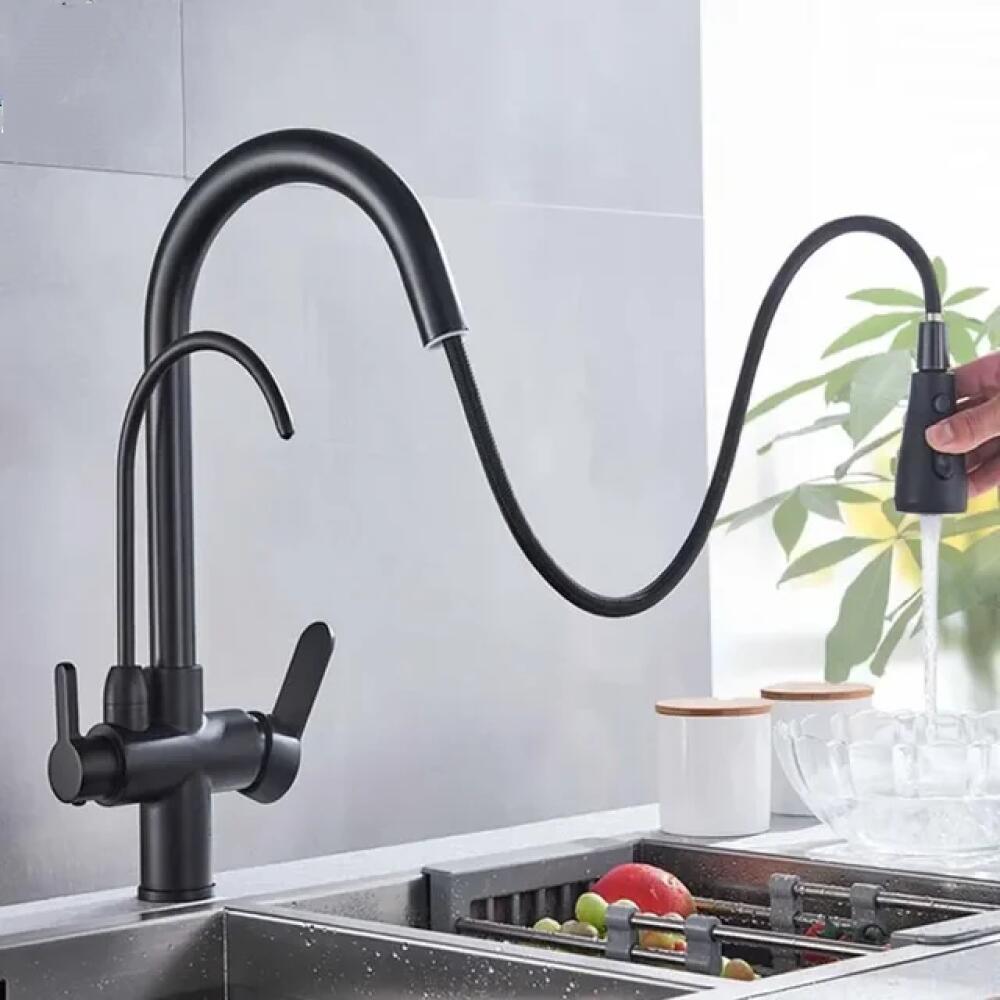 Bateria kuchenna z systemem oczyszczania wody – filtr obrotowy 360°, wyciągana wylewka, elegancki design, ciepła i zimna woda