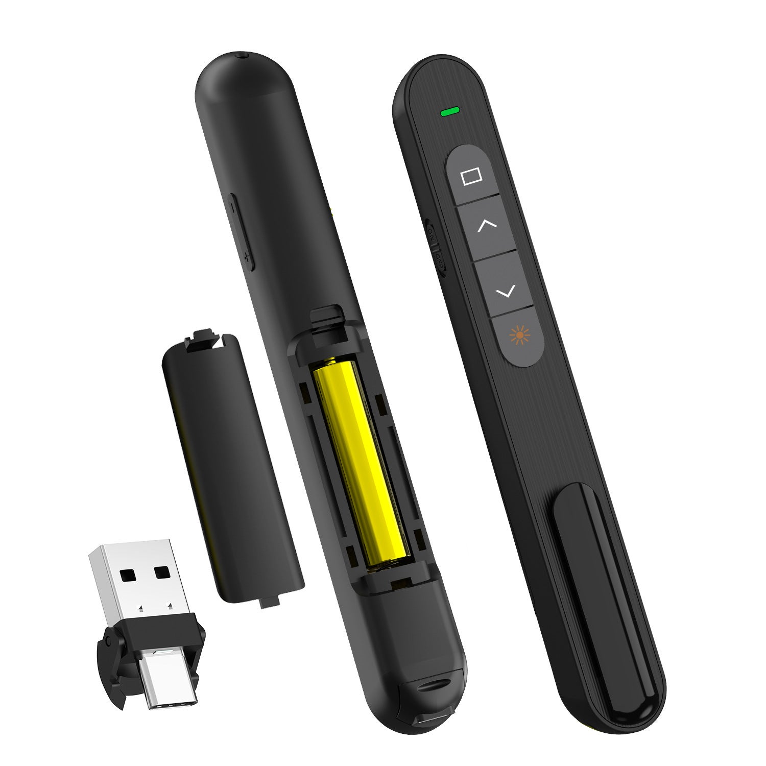 Pilot PPT 2 w 1 z czerwonym wskaźnikiem laserowym i hiperłączem, bezprzewodowy USB-A/C 2,4GHz do laptopa (czarny)