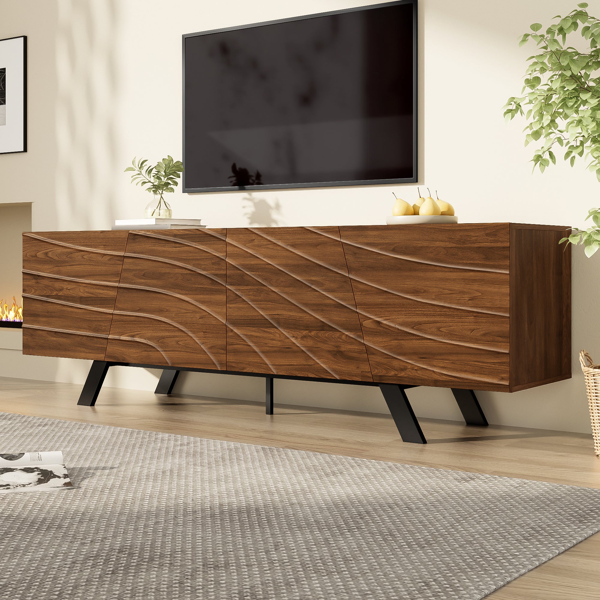 Stolik pod TV z 4 drzwiami - 160 x 39 x 50,5 cm - do salonu, przedpokoju - MDF - orzech