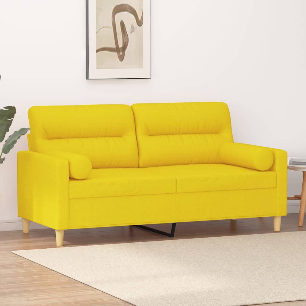 2-osobowa sofa z poduszkami, jasnożółta, 140 cm, tkanina vidaXL