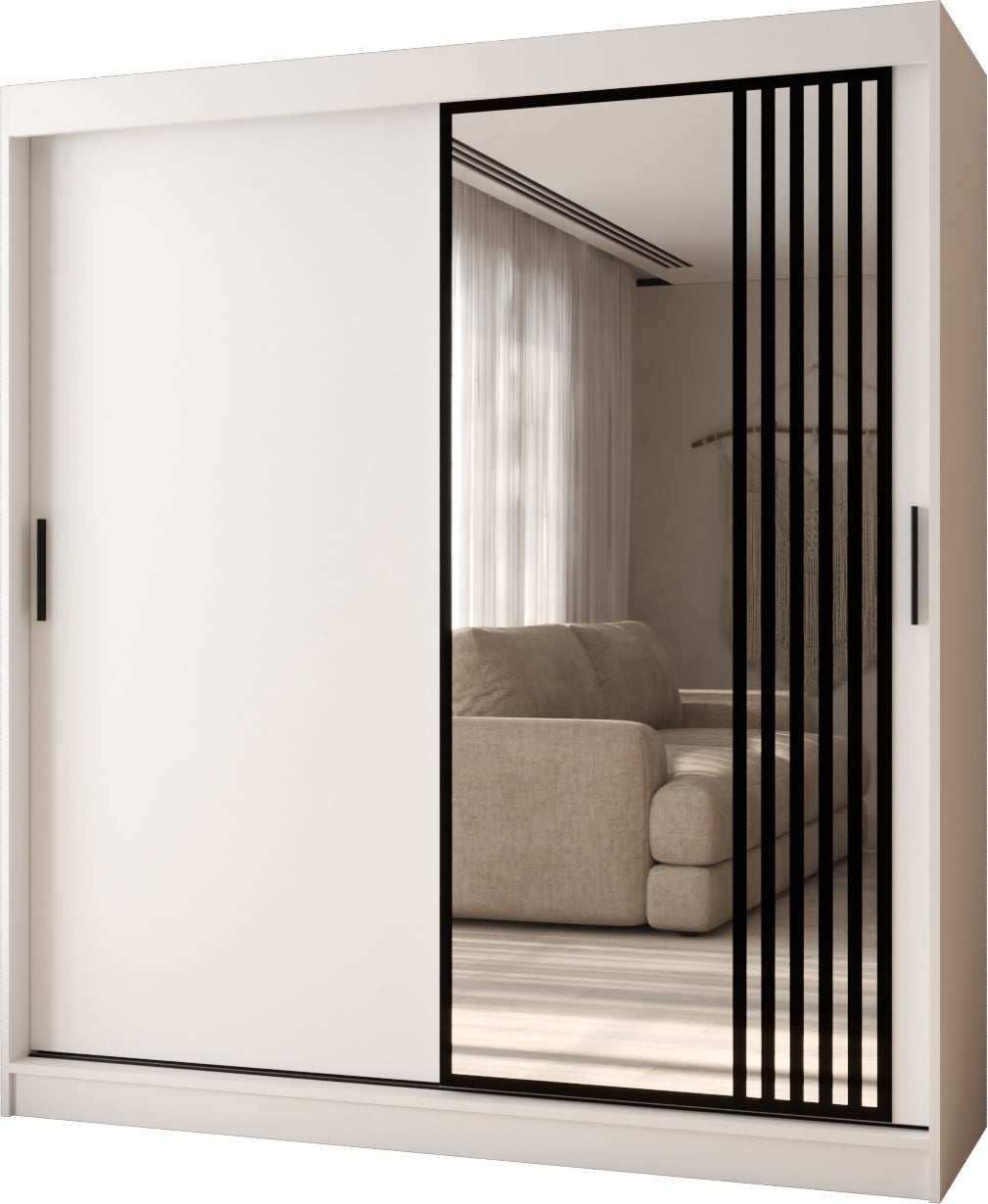 Szafa przesuwna z lustrem GLOSSY 180 x 62 x 200 biały + u. czarny