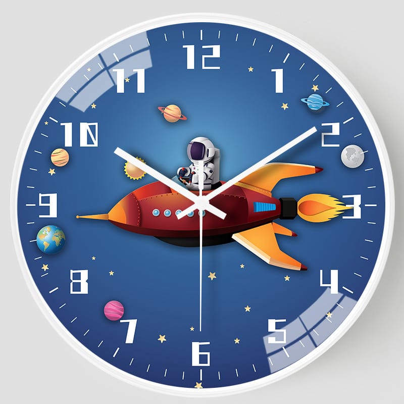 Kreatywny zegar ścienny dla dzieci z motywem astronauty (20 cm) - cichy - idealny do salonu lub sypialni