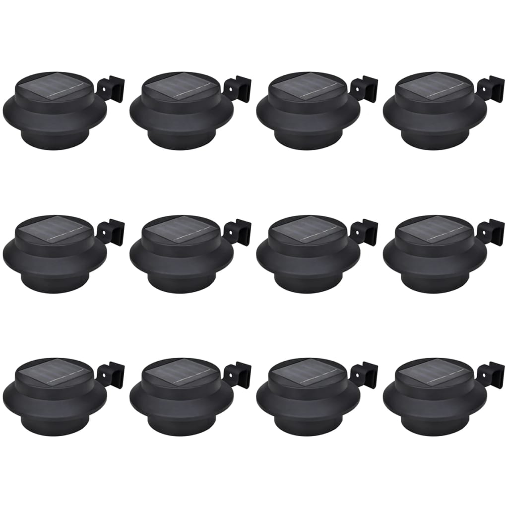 Solarne lampy ogrodzeniowe LED, 12 szt., czarne vidaXL