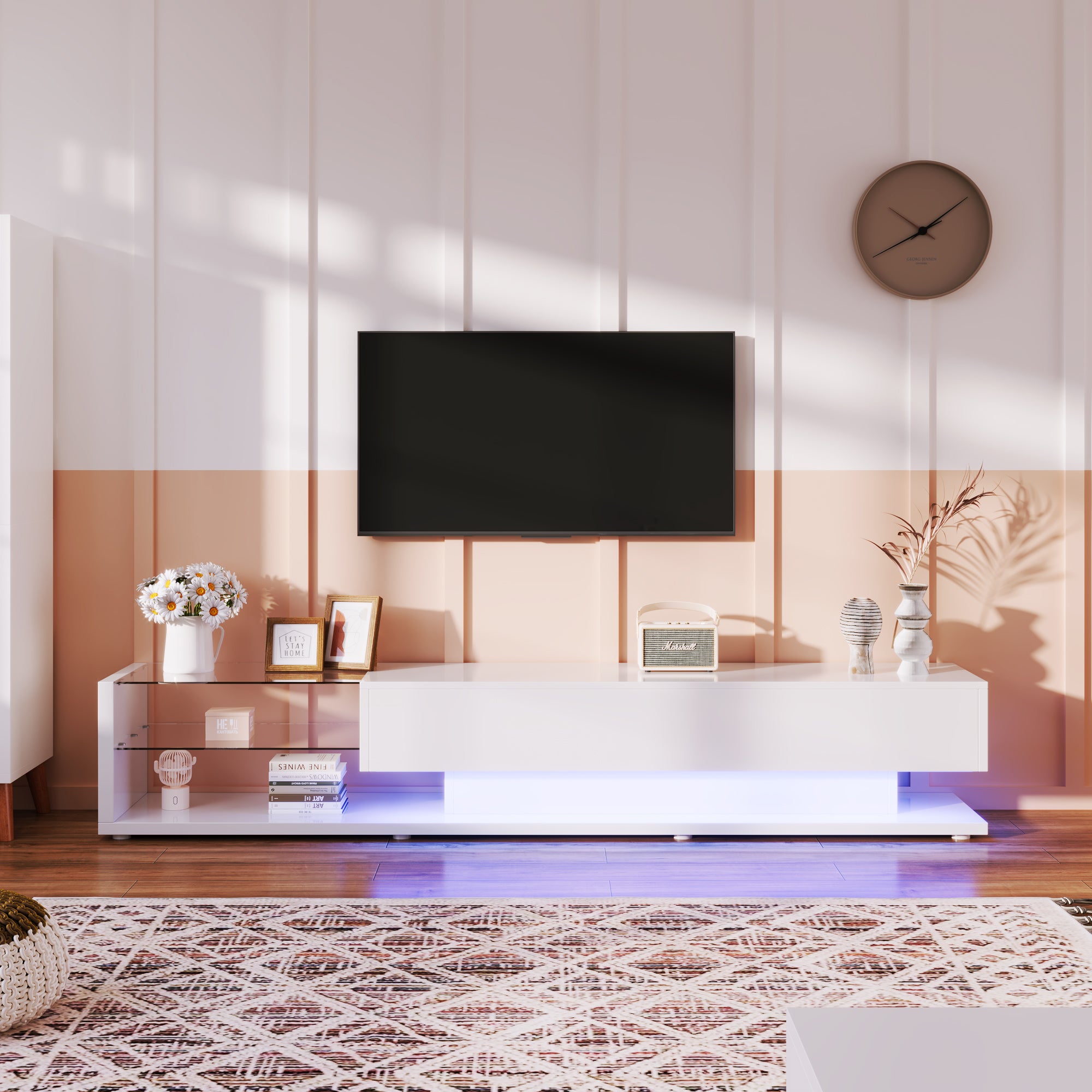 TV-Schrank mit Hochglanzweiß, variabler LED-Beleuchtung, 170x36x38cm, Spanplatte