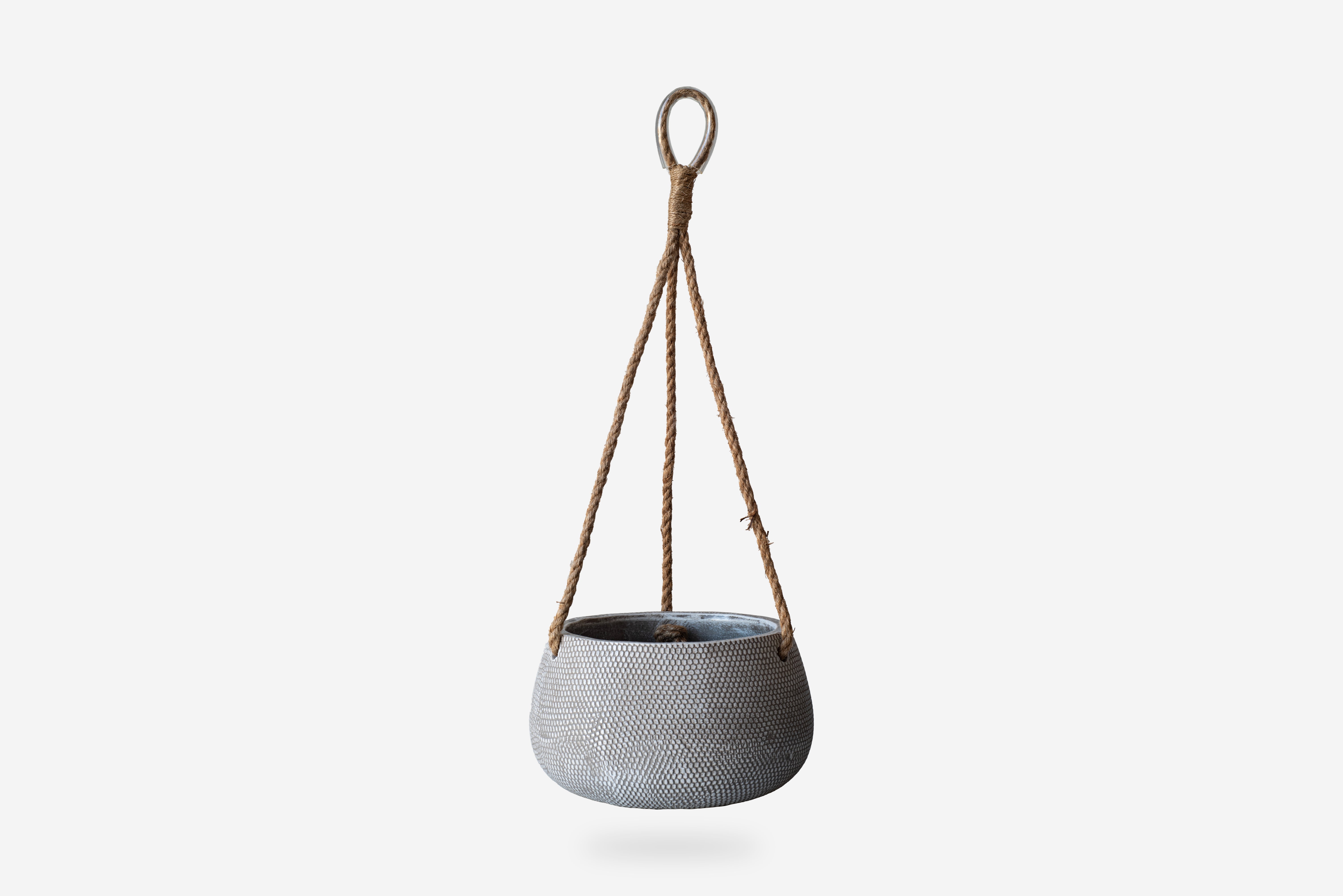 Okrągła beżowa wisząca doniczka ceramiczna z liny Ø21x12 cm