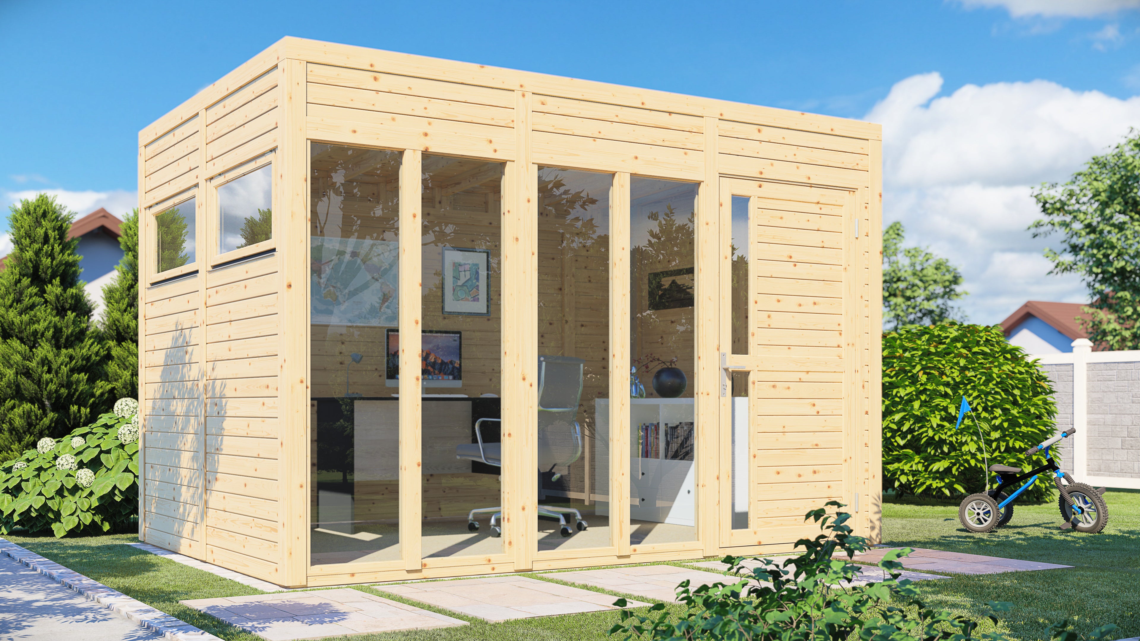 Domek ogrodowy BERTILO Cubus 3 Office z podłogą, ściany 19 mm, niepomalowany