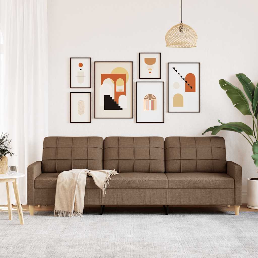 Sofa 3-osobowa, brązowa, 210 cm, tapicerowana tkaniną