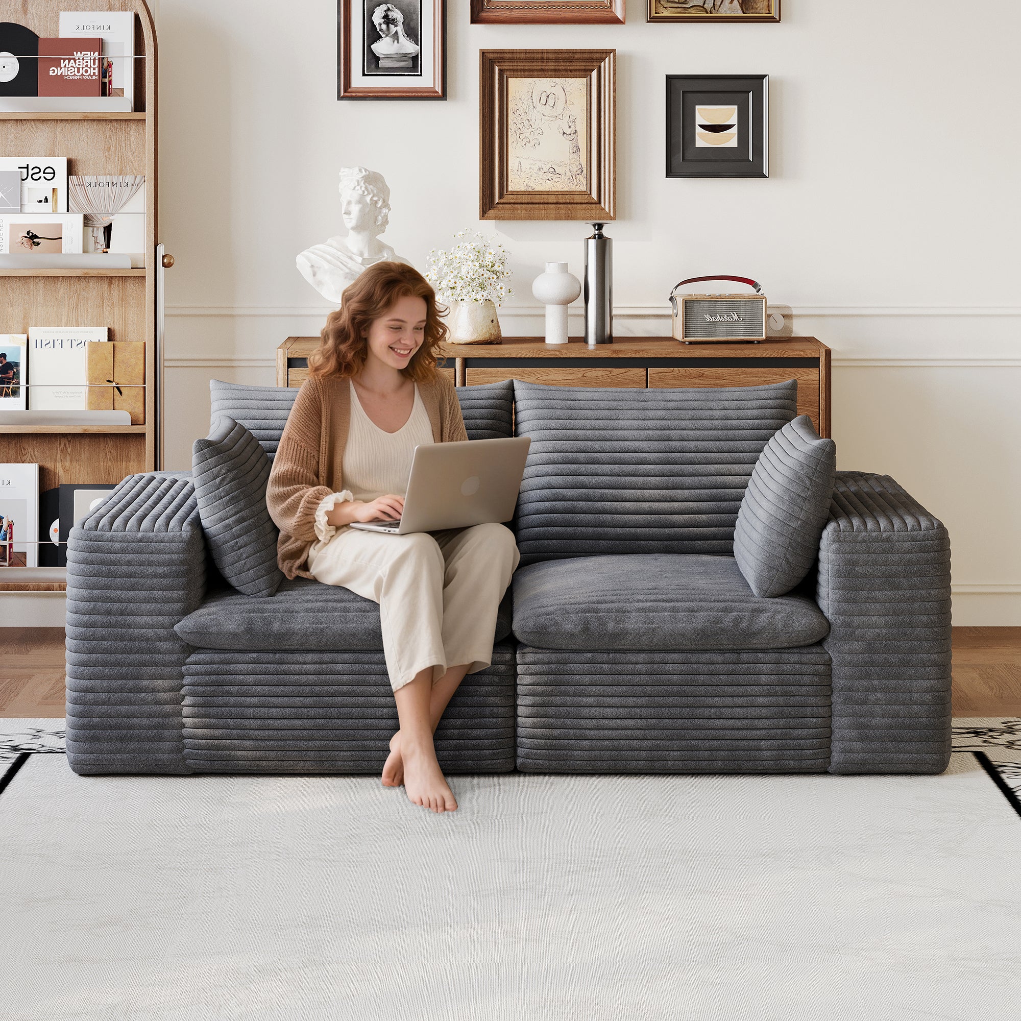 180cm Cloud-Sofa z Corduroy-Stoff, Doppelschicht-Design, abnehmbare Polsterung, ohne Montageanforderungen – idealna dla Wohnzimmer, Schlafzimmer