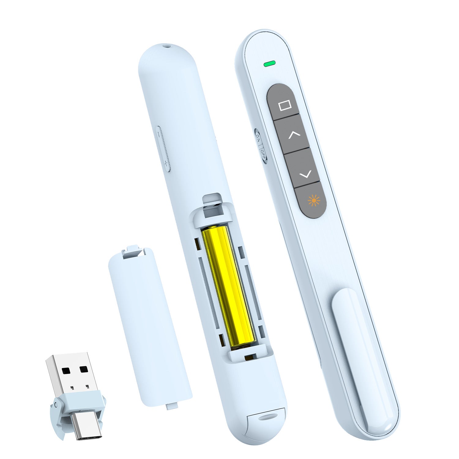 Pilot PPT 2 w 1 z czerwonym wskaźnikiem laserowym i hiperłączem, bezprzewodowy USB-A/C 2,4GHz do laptopa (niebieski)