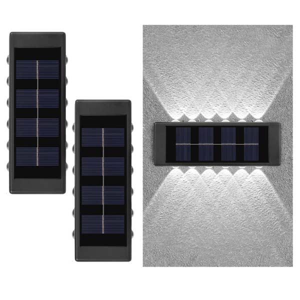 2 szt. Solarne Lampy Ścienne - 12 LED, Washlight, Białe światło, Zewnętrzne Oświetlenie Up/Down, Nowoczesne, Odporne na Warunki Atmosferyczne