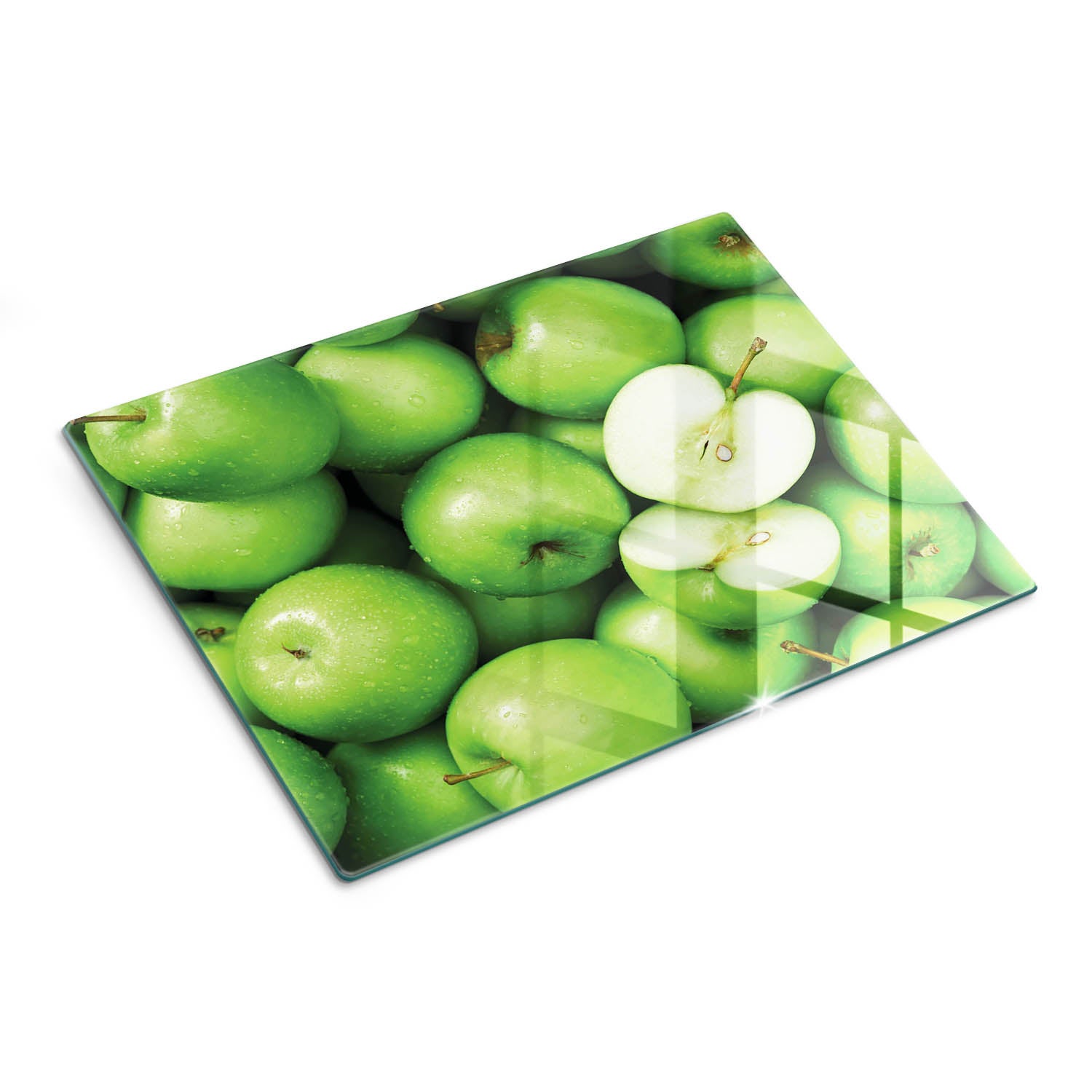 Designerska deska do kuchni z hartowanego szkła i nadrukiem - Zielone Jabłka - 30x40 - Tulup