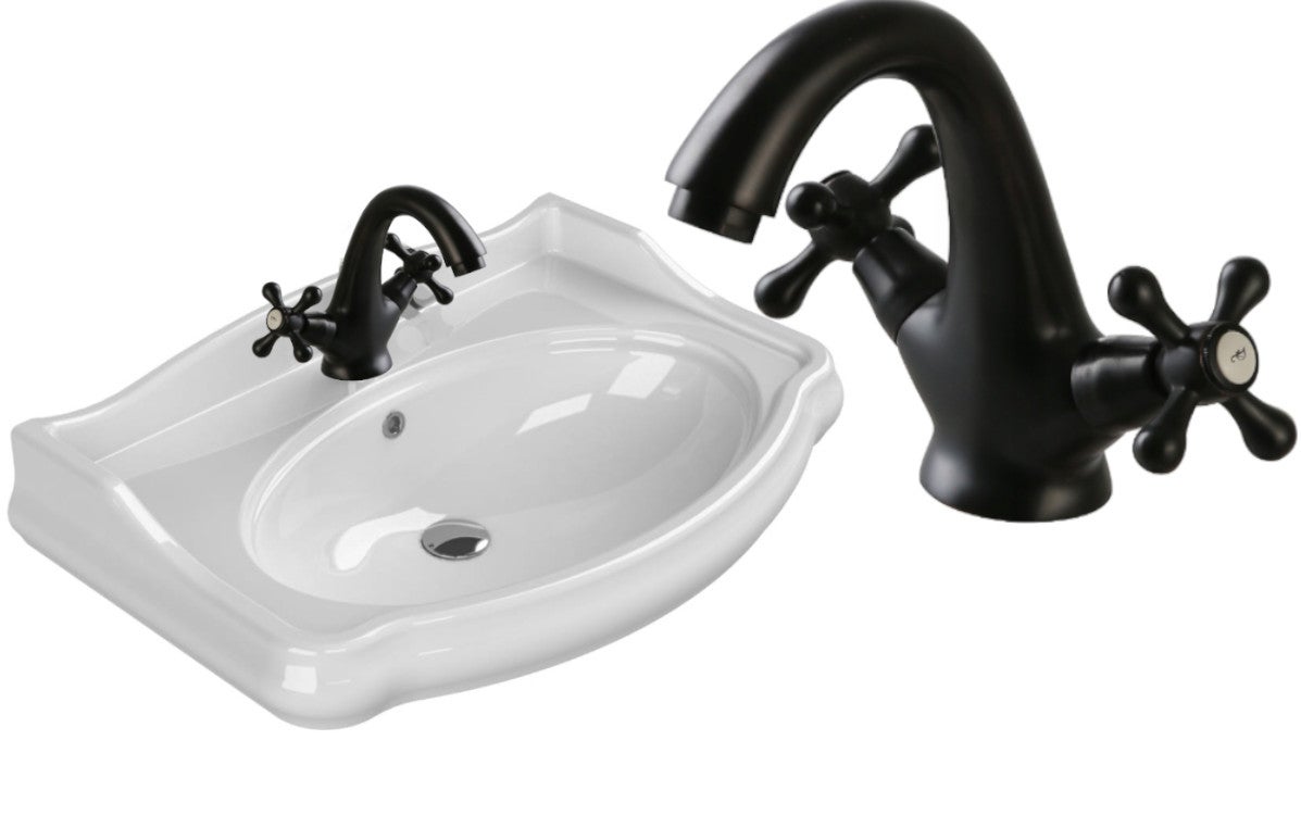 Umywalka 80x54 cm RETRO ceramiczna , biała CeraStyle +BATERIA RETRO BLACK