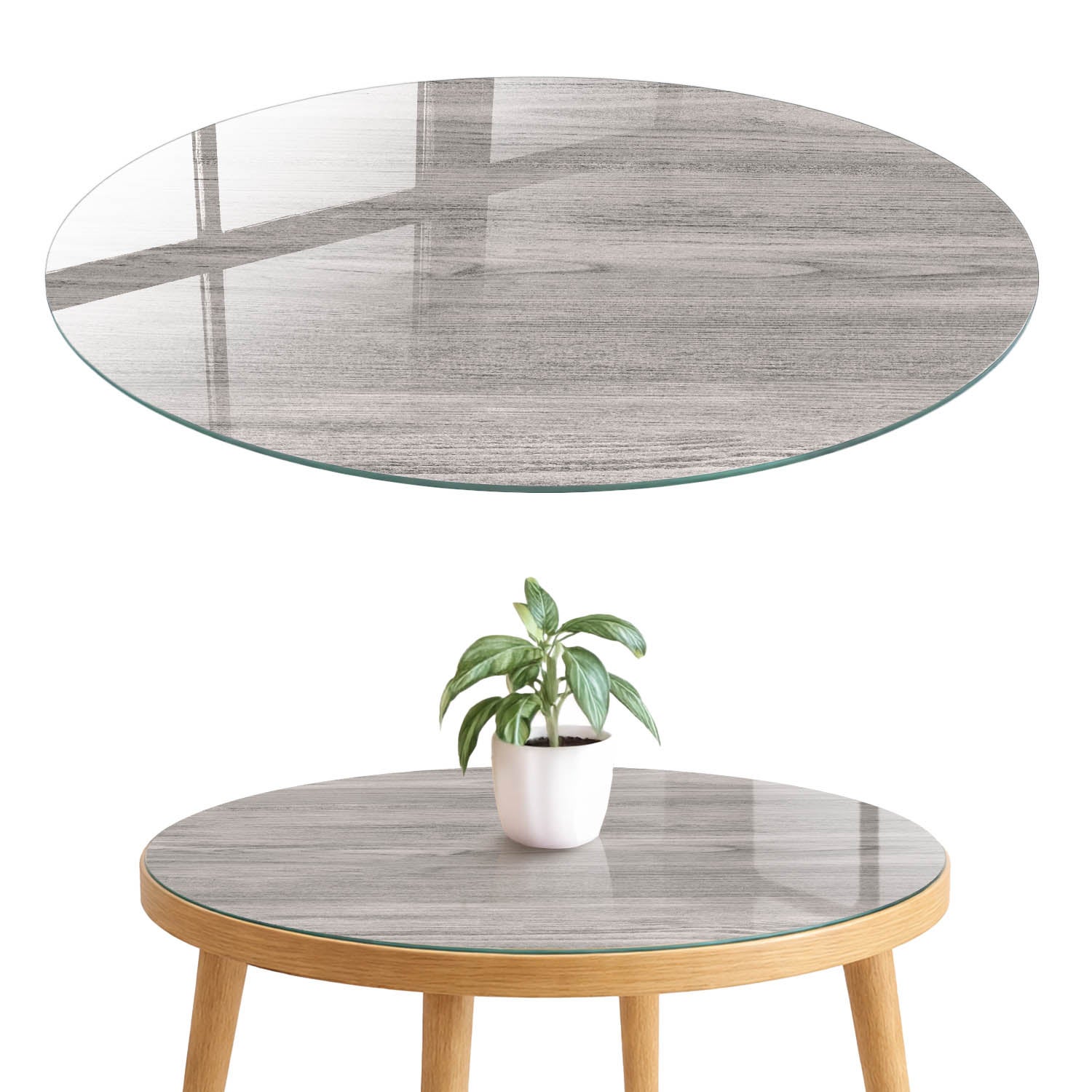 Szkło hartowane 4 mm z grafiką na blat - ozdoba mebli, ochrona i nowy wygląd fi80 cm Stonowane drewno