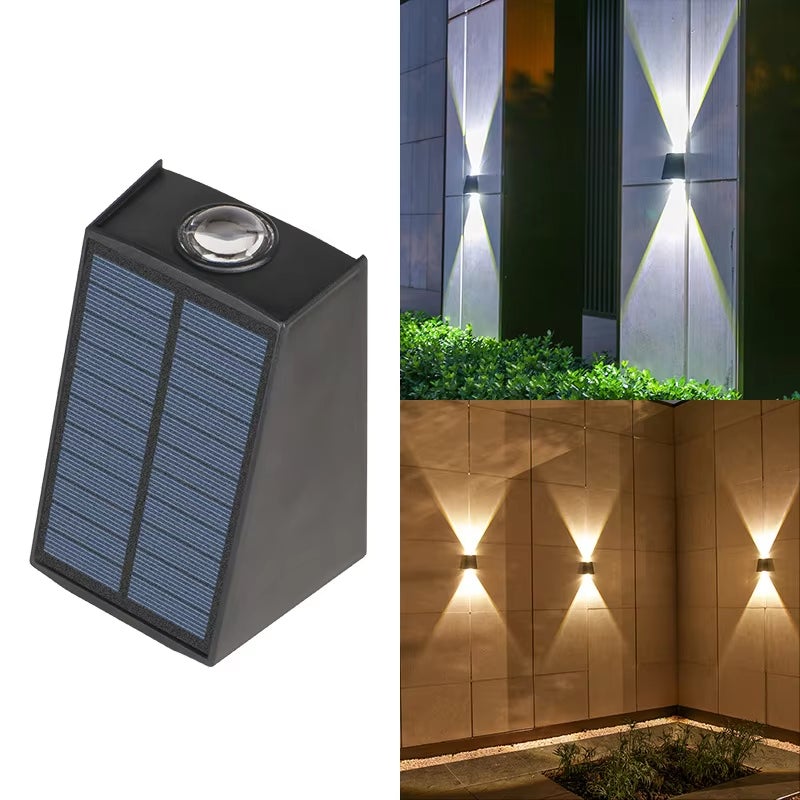 Solarne lampy ścienne - wodoodporne zewnętrzne oświetlenie w trybie górnym/dolnym do ogrodu, dziedzińca, werandy (ciepła biel + zimna biel)