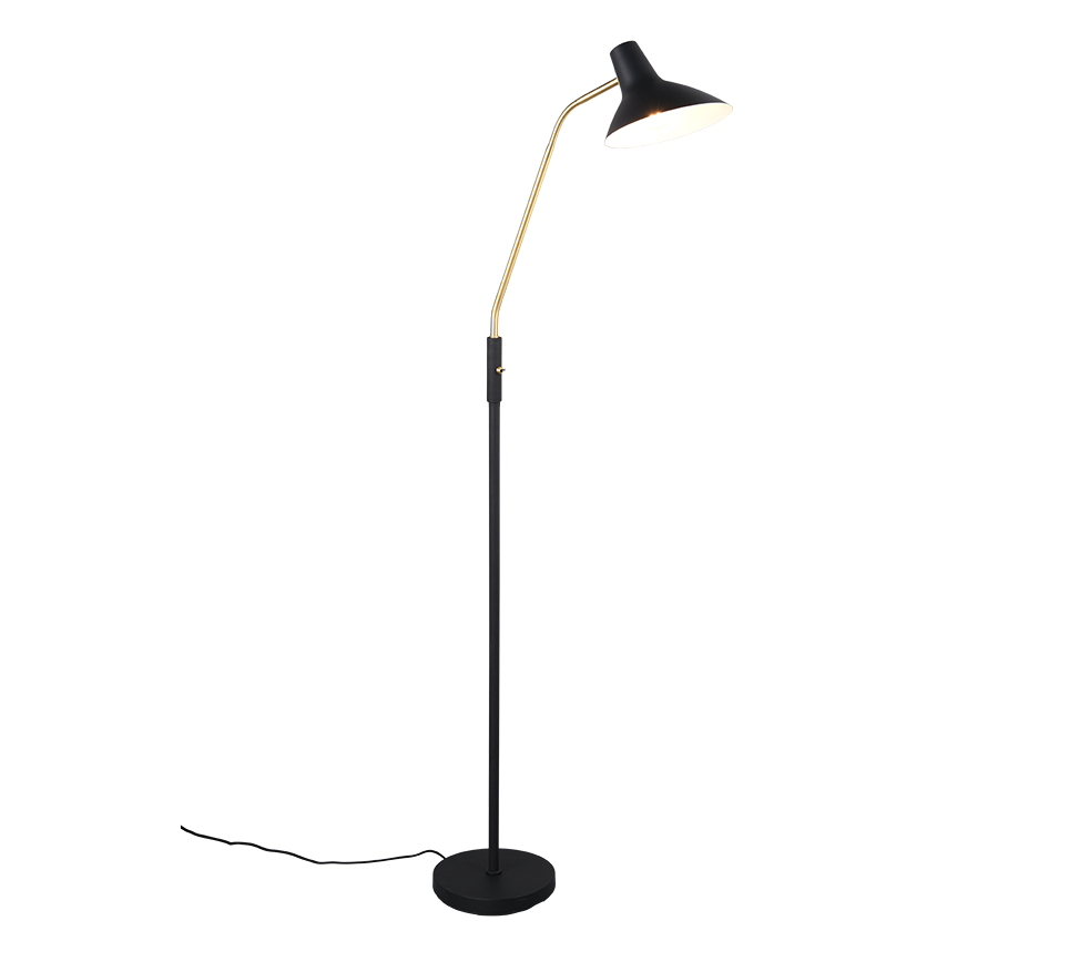 Lampa stojąca podłogowa klasyczna czarna matowa mosiężne regulowane ramię do czytania do salonu sypialni 145 cm 1xE27 10W TRAVELLER Trio