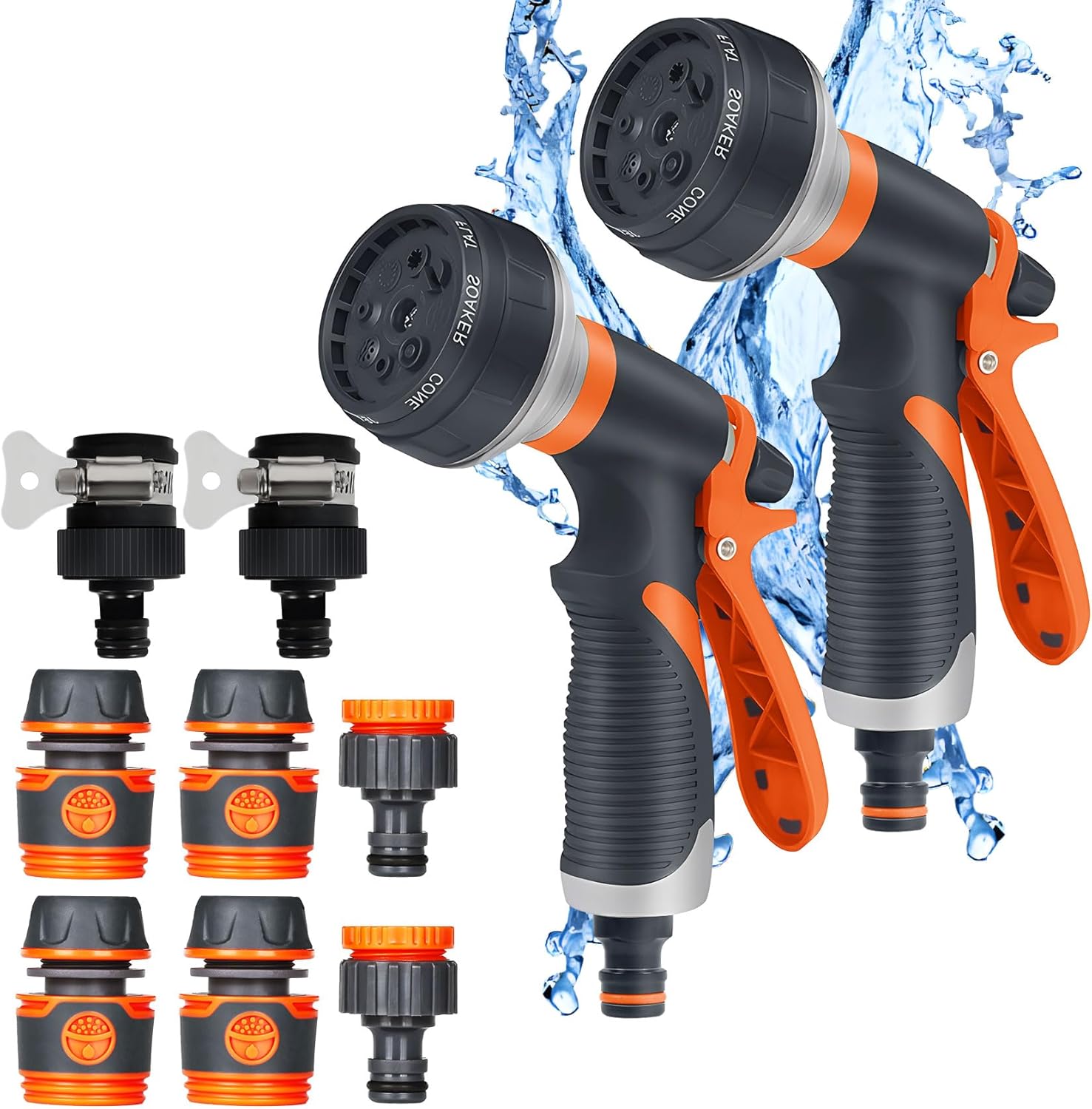 Pistolet wodny Eau Haute Performance 8-w-1 - Podwójny zestaw z wymiennymi końcówkami - System zapobiegający wyciekom do podlewania ogrodu