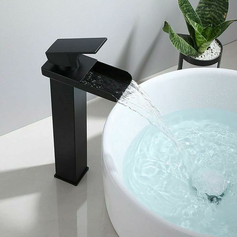Robinet Salle de Bain Robinet Lavabo Noir Mat Mitigeur Lavabo pour Vasque à Poser Mélangeur Lave Main Acier Inox Anti-oxydation