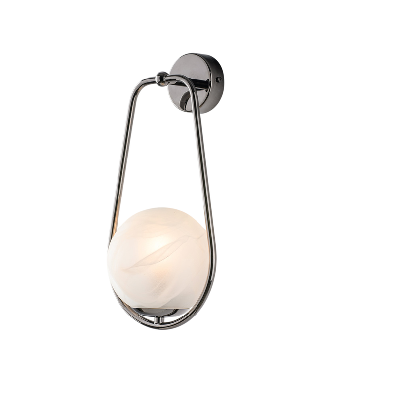 Applique in ferro cromo nero 1 luce con sfera dm.14 H.36 - L.16 - P.19