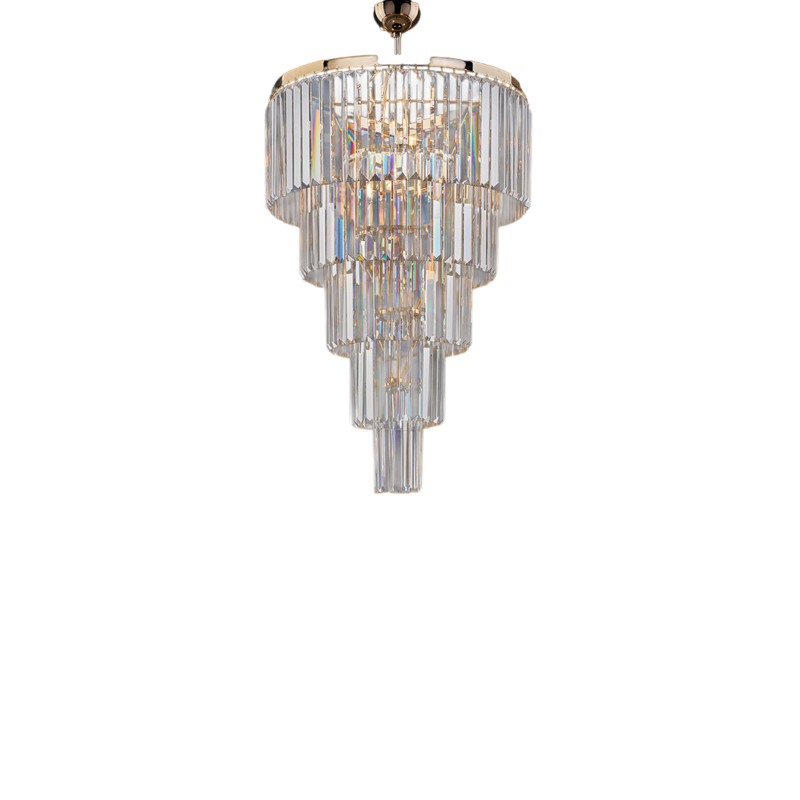 Sospensione in ottone e ferro dorato con strass 7 luci H.93 - Ø50