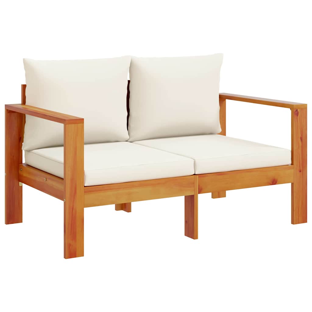 Sofa Ogrodowa Dwuosobowa Drewniana Brązowa z Kremowymi Poduszkami