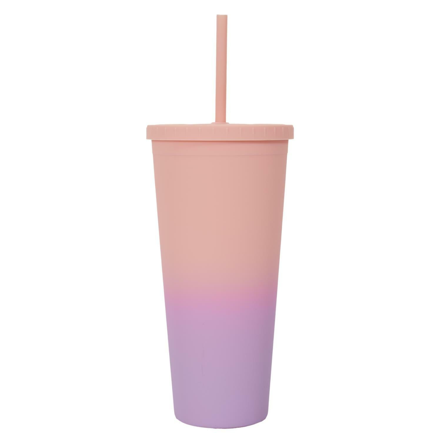 KUBEK ZE SŁOMKĄ Tie-Dye PP 700 ml pomarańczowo-różowy