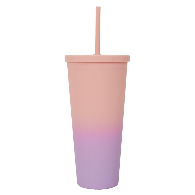 KUBEK ZE SŁOMKĄ Tie-Dye PP 700 ml pomarańczowo-różowy