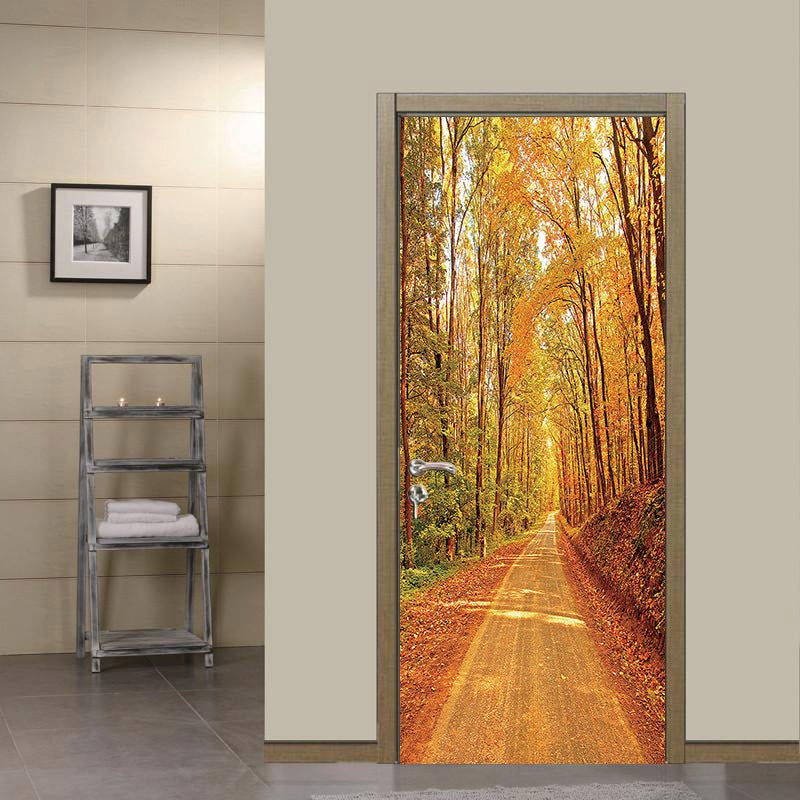 Naklejka na drzwi 3D z opadającymi jesiennymi liśćmi do kuchni, sypialni, łazienki, samoprzylepna, zdejmowana, 77 x 200 cm